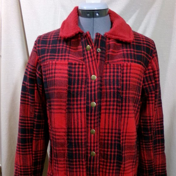 NEW Red Buffalo Plaid Snow Winter Parka Jacket Coat XS Red Black Snap up Trendy! - Picture 2 of 12